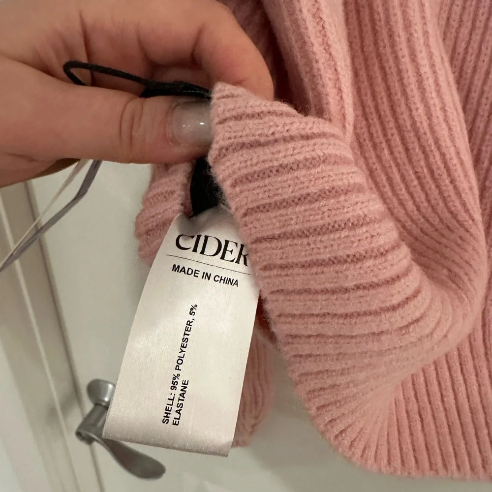 NWT Cider Blush Pink Ribbed Cropped Crew Neck Sweater Bow Tie Back Large